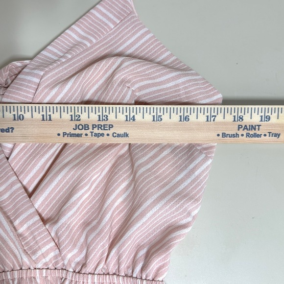 PPLA Mooney Woven Romper Pink Ivory Striped Ruffle Tie Back Size Large NEW USA - Picture 7 of 9